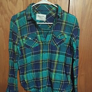 Aeropostale Plaid Button-Down Shirt in Green and Blue